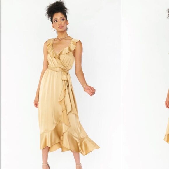 Show Me Your Mumu Satin Ruffle Wrap Maxi Dress | Size XXS - Picture 1 of 8